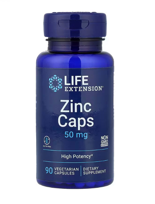 Life Extension Zinc Caps, High Potency, 50 mg, 90 Vegetarian Capsules