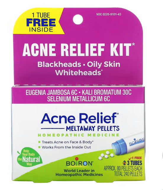 Boiron Acne Relief, 3 Tubes, 80 Meltaway Pellets Each