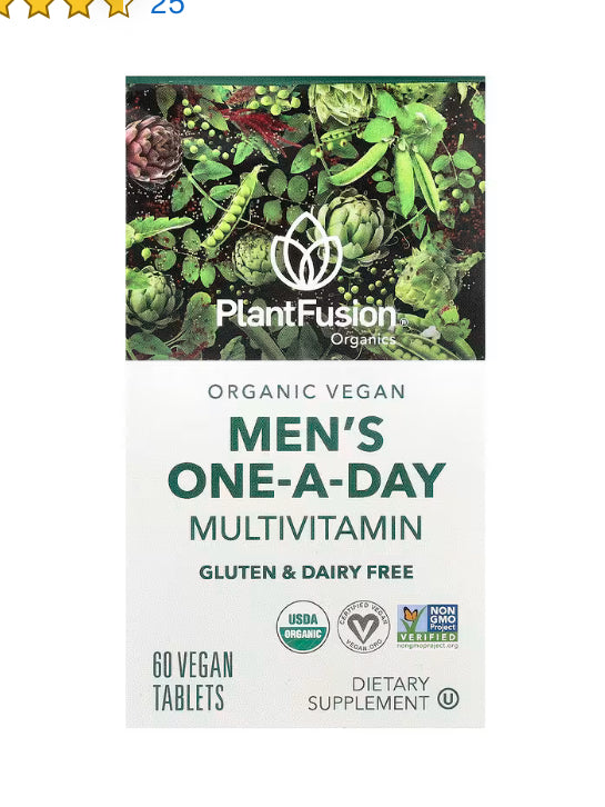 PlantFusion Organic Vegan Men's One-a-Day Multivitamin, 60 Vegan Tablets
