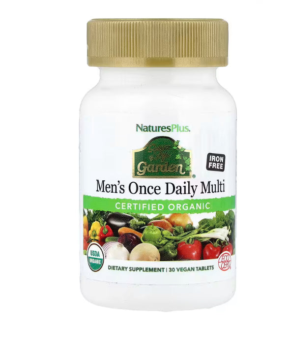 NaturesPlus Source of Life Garden®, Organic Men's Once Daily Multi, Iron Free, 30 Vegan Tablets