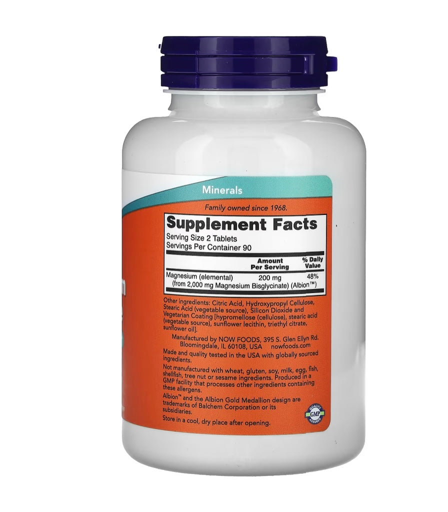NOW Foods Magnesium Glycinate, 180 Tablets (100 mg per Tablet)