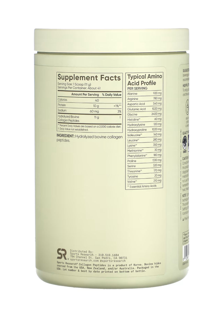 Sports Research Collagen Peptides, Unflavored, 1 lb (454 g)
