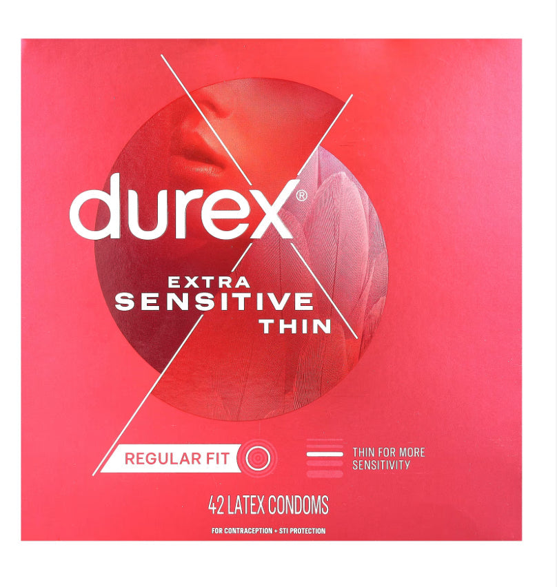 Durex Extra Sensitive Thin, Regular Fit, 42 Latex Condoms