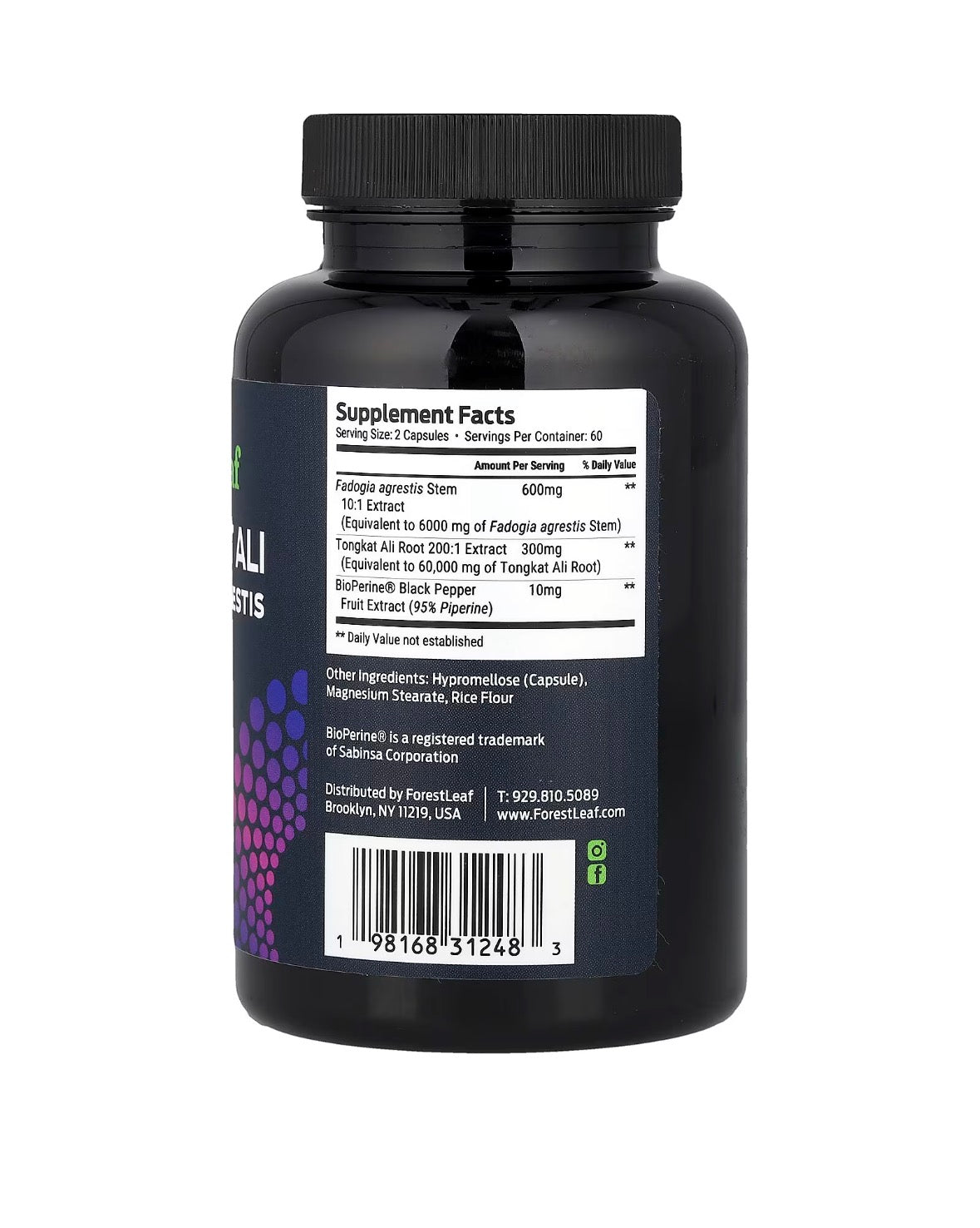 Forest Leaf Tongkat Ali + Fadogia Agrestis + BioPerine®, 120 Vegetable Capsules