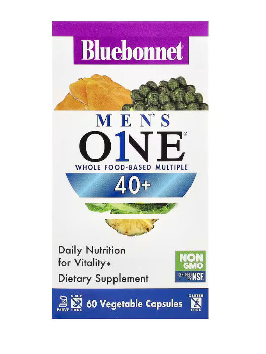 Bluebonnet Nutrition Men's ONE® 40+, Whole Food- Based Multiple, 60 Vegetable Capsules