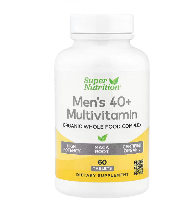Super Nutrition Organic Whole Food Men's 40+ Multivitamin with Organic Amla Extract, Organic Sunflower Extract, Organic Moringa Extract, and Organic Shiitake Extract , 60 Tablets