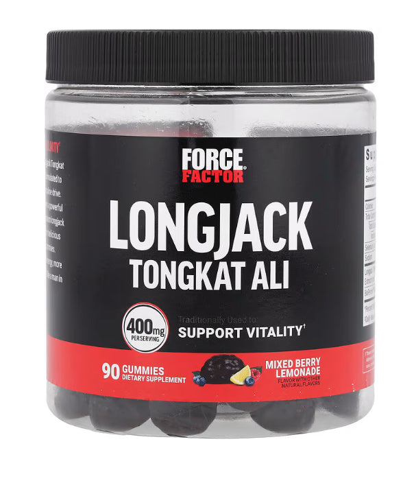 Force Factor Longjack Tongkat Ali Gummies, Mixed Berry Lemonade, 90 Gummies