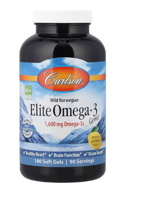 Carlson Wild Norwegian, Elite Omega-3 Gems®, Natural Lemon, 180 Soft Gels