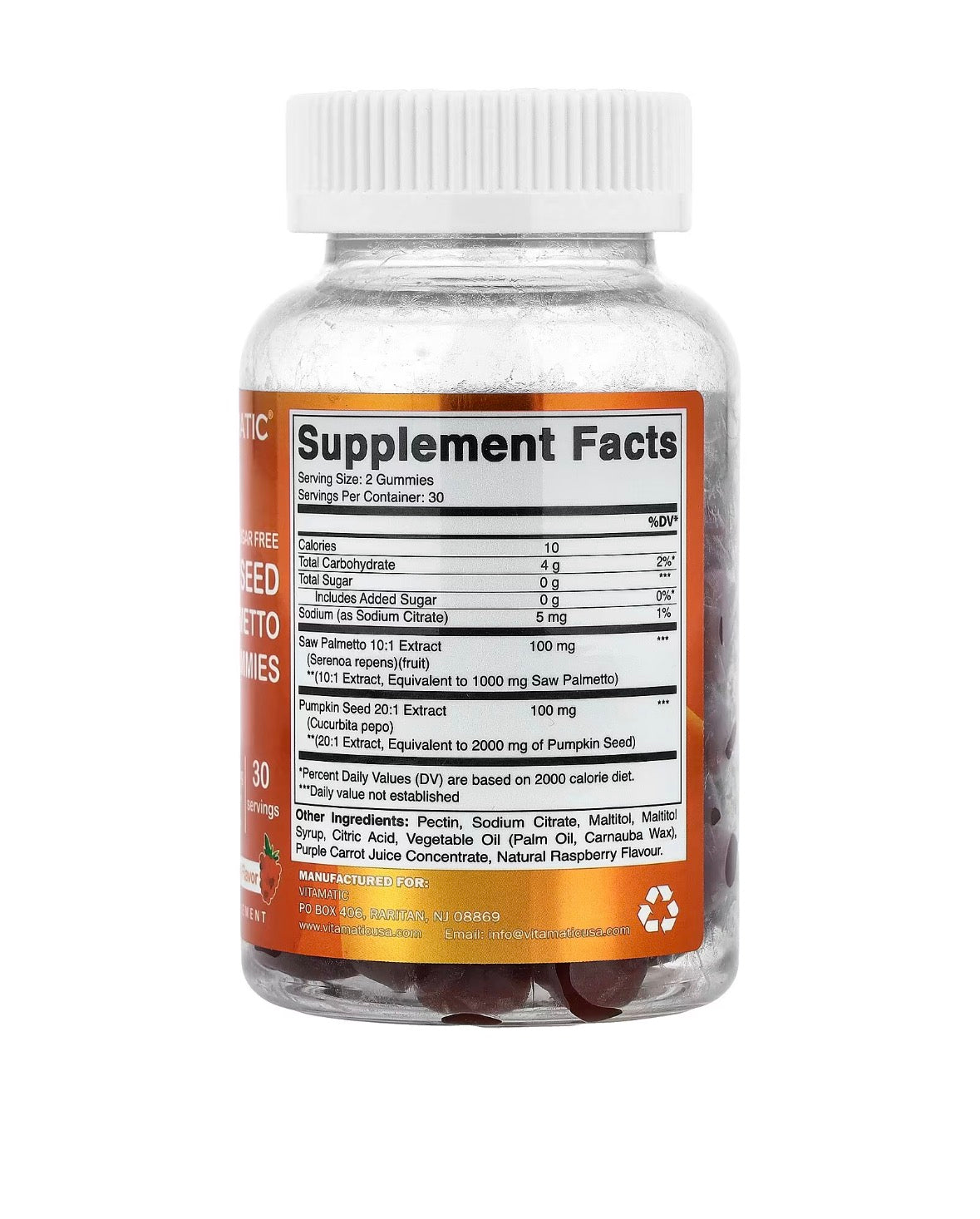 Vitamatic Saw Palmetto + Pumpkin Seed Extract, Natural Raspberry, 60 Gummies