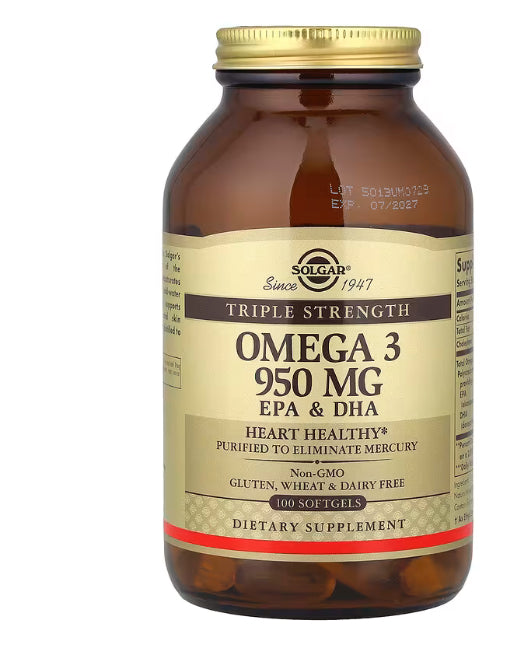 Solgar
Omega 3, EPA & DHA, Triple Strength, 950 mg, 100 Softgels