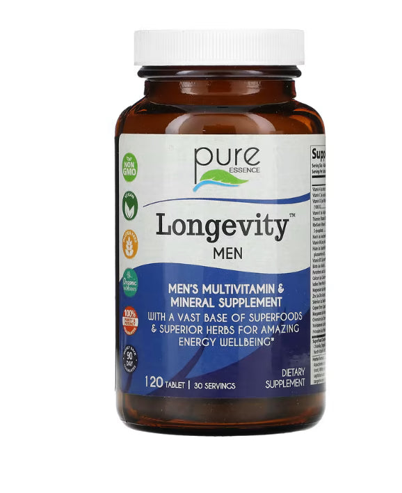 Pure Essence
Longevity Men, Mens Multivitamin & Mineral Supplement, 120 Tablet