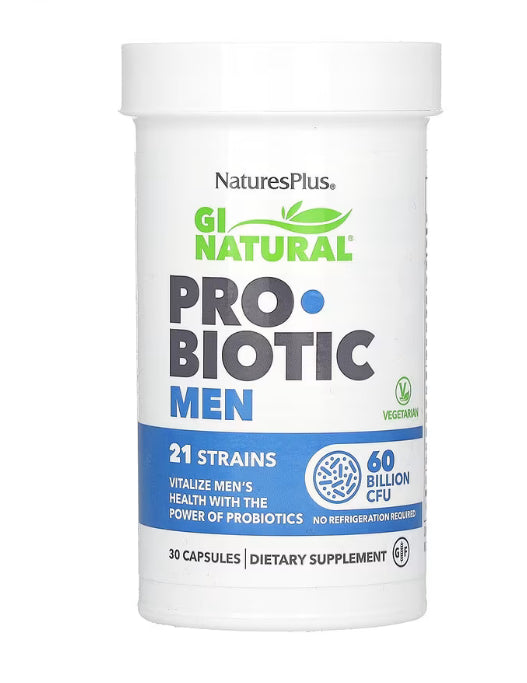NaturesPlus GI Natural, Probiotic Men, 60 Billion CFU, 30 Capsules