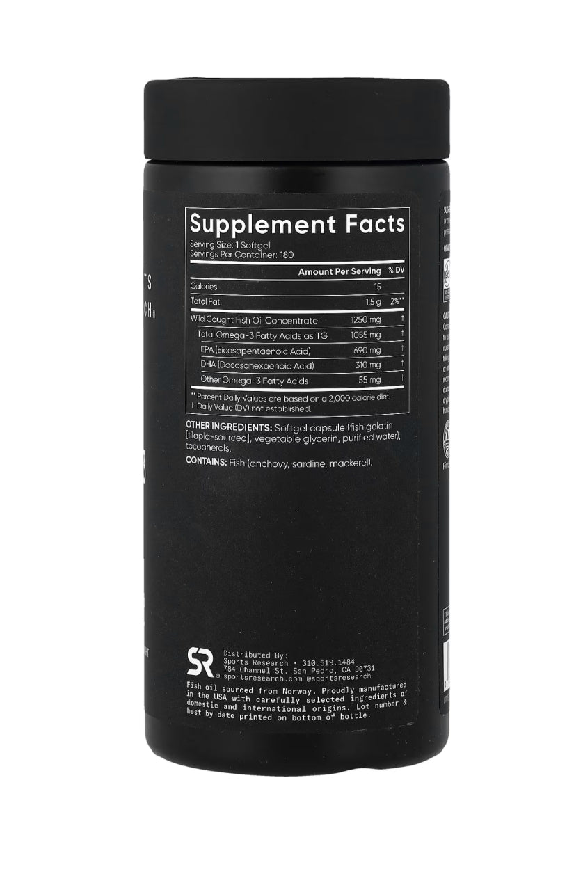 Sports Research Omega-3 Fish Oil, Triple Strength, 180 Softgels