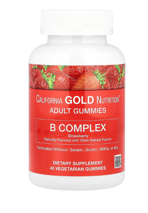 California Gold Nutrition B Complex Gummies with Vitamins B6 and B12, Folate, and Biotin, Strawberry, 45 Vegetarian Gummies
