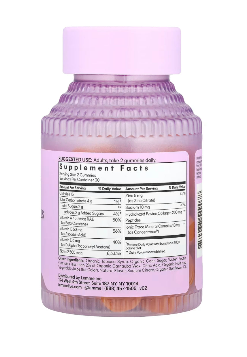 Lemme Glow, Hair, Skin & Nails Gummies, Peach, 60 Gummies