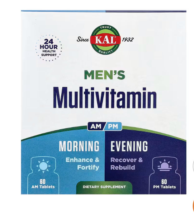 KAL Men's Multivitamin, Morning & Evening, 2 Pack, 60 Tablets Each