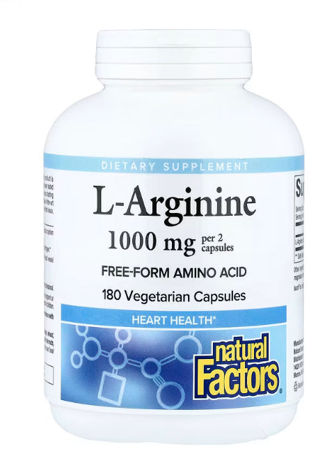 Natural Factors L-Arginine, 180 Vegetarian Capsules (500 mg per Capsule)