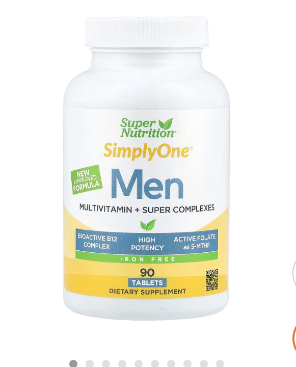 Super Nutrition SimplyOne®, Men's Multivitamin with Super Adaptogen Complex, Greens, Spices, Antioxidant, and Vitamin C, Iron Free, 90 Tablets