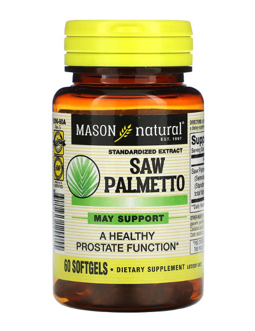 Mason Natural
Saw Palmetto, Standardized Extract, 60 Softgels (160 mg per Softgel)
