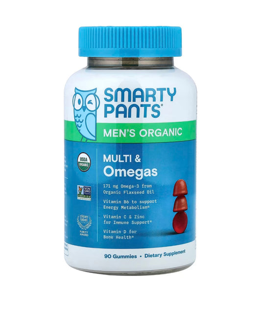 SmartyPants Organic, Men's Multi & Omegas Gummies, Raspberry, Orange, and Cherry, 90 Organic Gummies