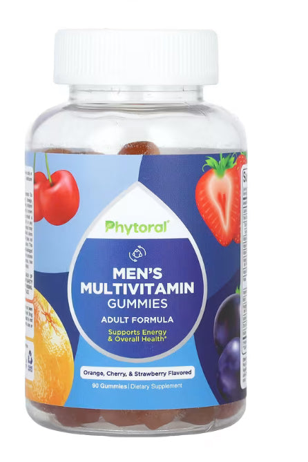 Phytoral
Men's Multivitamin Gummies, Orange, Cherry & Strawberry, 90 Gummies