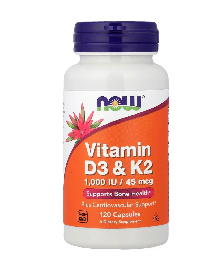 NOW Foods Vitamin D3 & K2, 120 Capsules