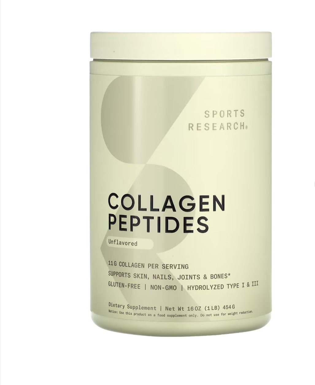Sports Research Collagen Peptides, Unflavored, 1 lb (454 g)