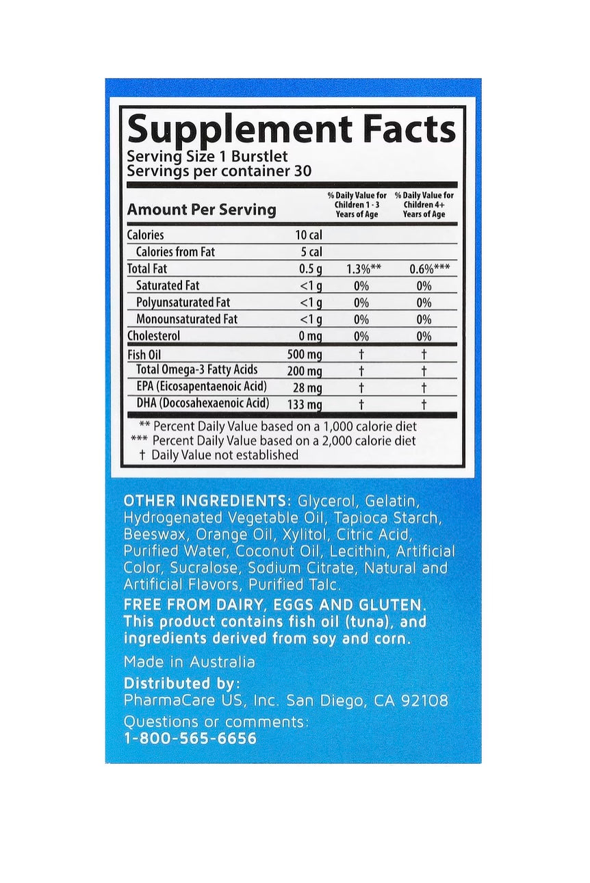 Kids Smart®, Hi DHA-Omega 3 Fish Oil, Fruit, 30 Chewable Burstlets