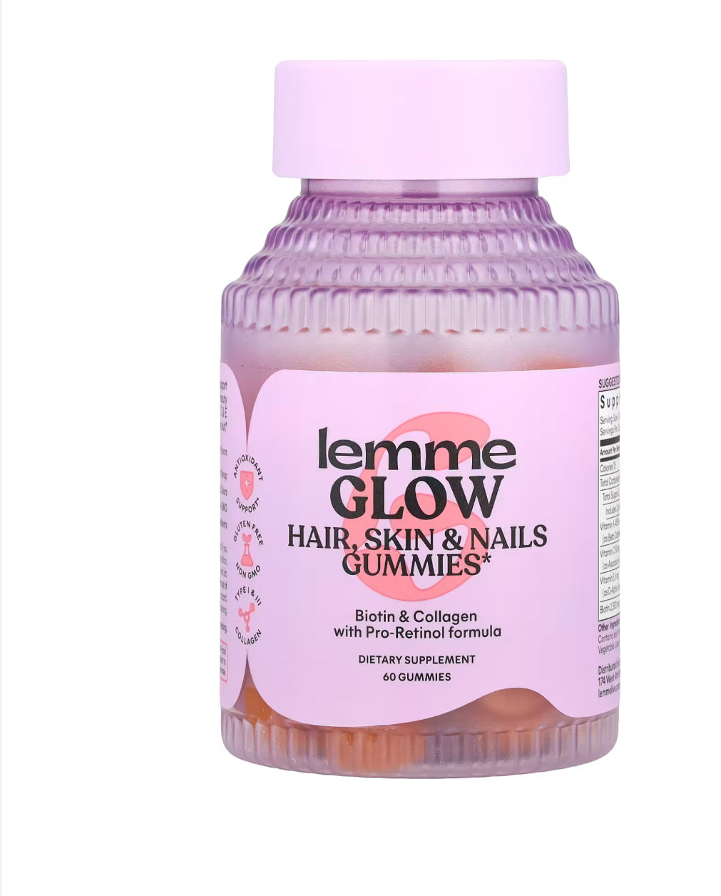 Lemme Glow, Hair, Skin & Nails Gummies, Peach, 60 Gummies