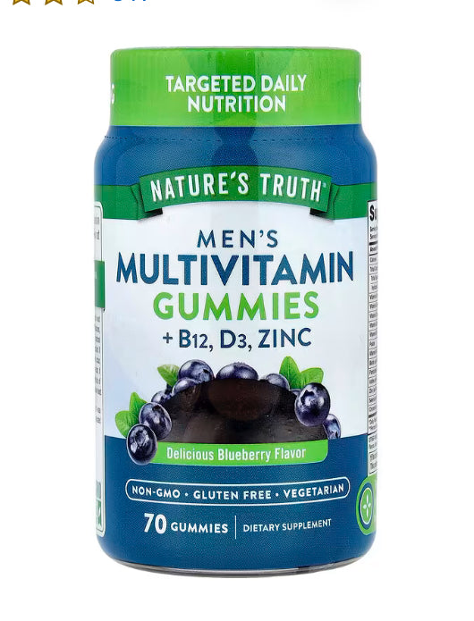 Nature's Truth
Men's Multivitamin Gummies + B12, D3, Zinc, Delicious Blueberry, 70 Gummies