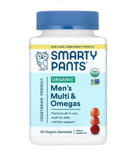 SmartyPants
Organic, Men's Multi & Omegas Gummies, Raspberry, Orange, and Cherry, 90 Organic Gummies