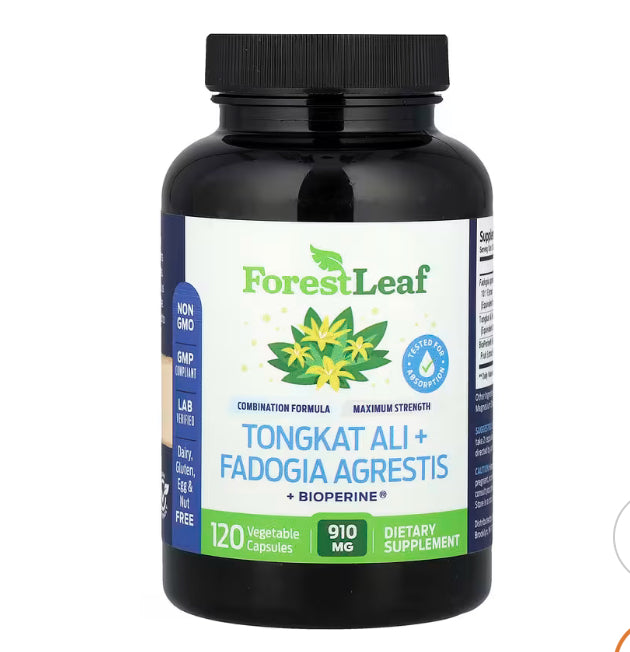 Forest Leaf
Tongkat Ali + Fadogia Agrestis + BioPerine®, 120 Vegetable Capsules