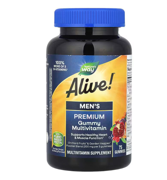 Nature's Way
Alive!® Men's Premium Gummy Multivitamin, Orange, Grape & Cherry, 75 Gummies