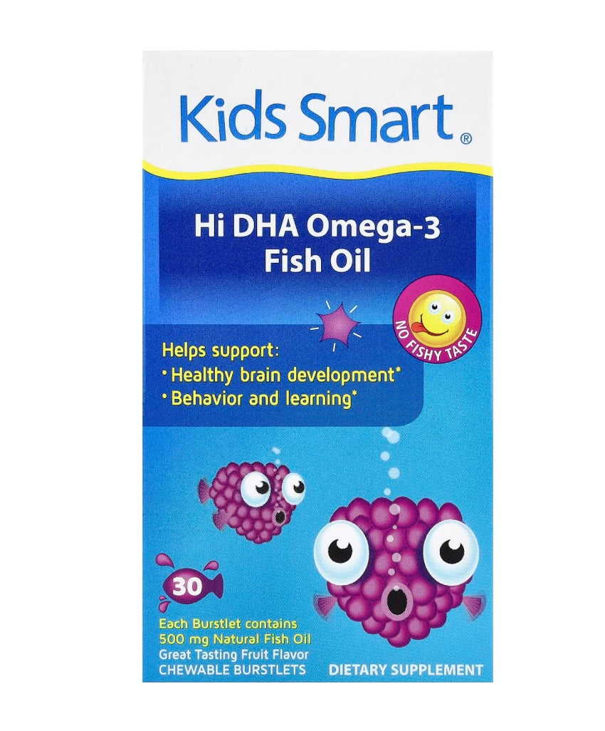 Kids Smart®, Hi DHA-Omega 3 Fish Oil, Fruit, 30 Chewable Burstlets