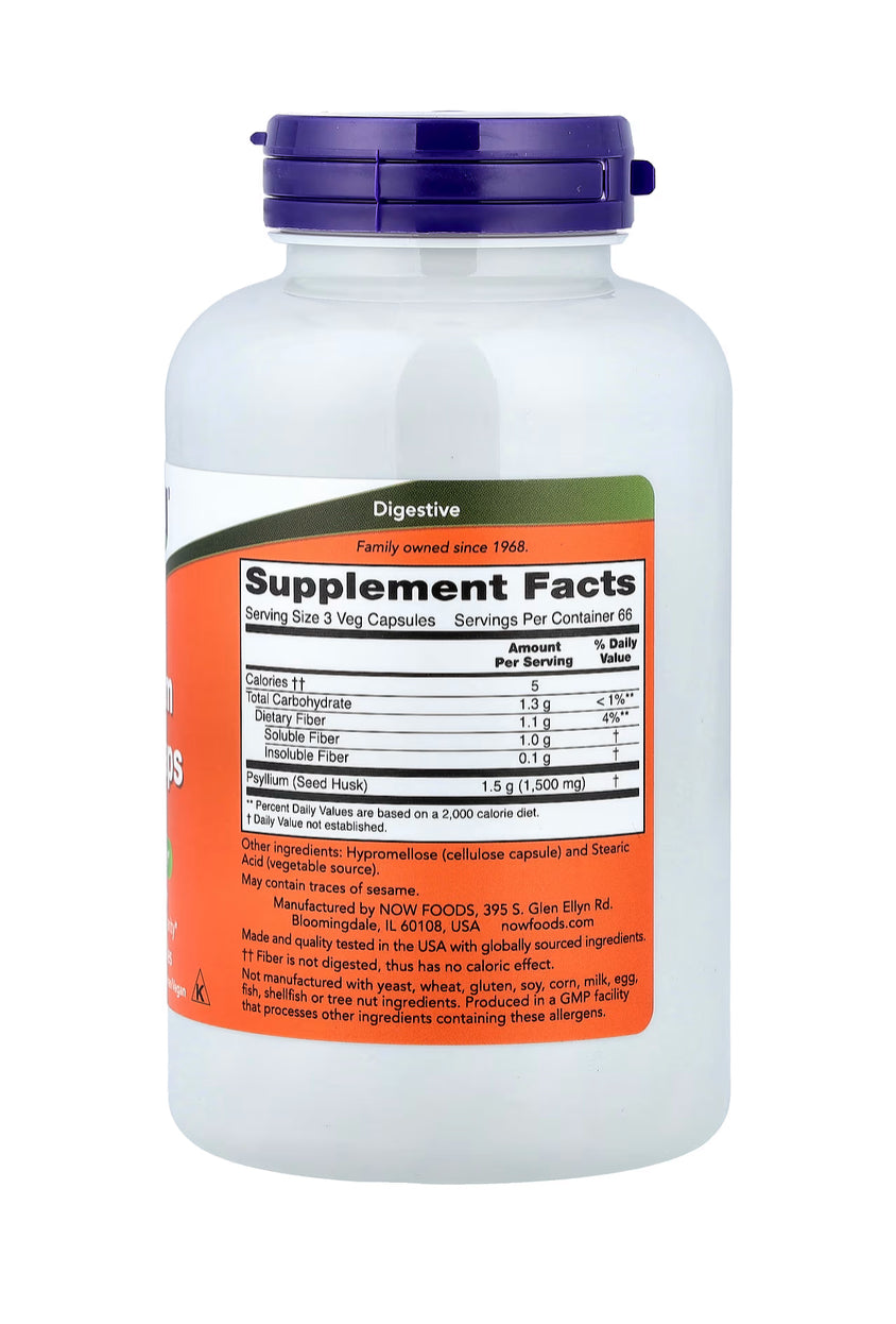 NOW Foods Psyllium Husk Caps, 200 Veg Capsules (0.5 g per Capsule)