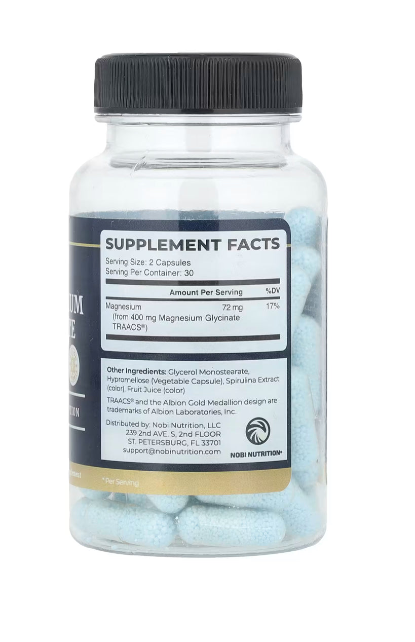 Nobi Nutrition Magnesium Glycinate, 60 Capsules, (200 mg per Capsule)