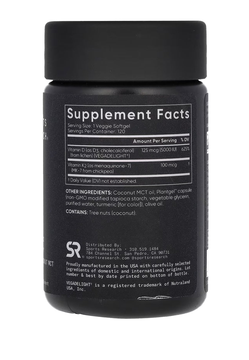 Sports Research D3 + K2, Plant-Based, 120 Veggie Softgels