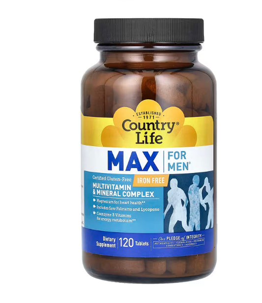 Country Life
Max For Men, Multivitamin & Mineral Complex, Iron-Free, 120 Tablets