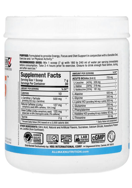 ALLMAX ACUTS™, Amino-Charged Energy, Blue Raspberry, 7.4 oz (210 g)
