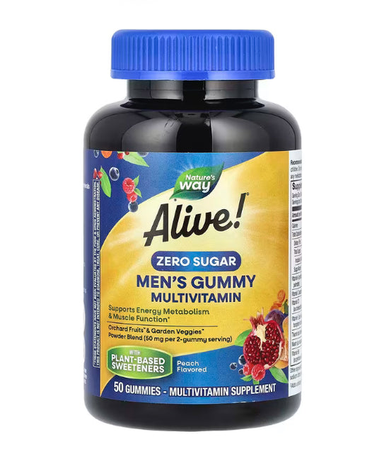 Nature's Way
Alive! Men's Gummy Multivitamin, Zero Sugar, Peach, 50 Gummies