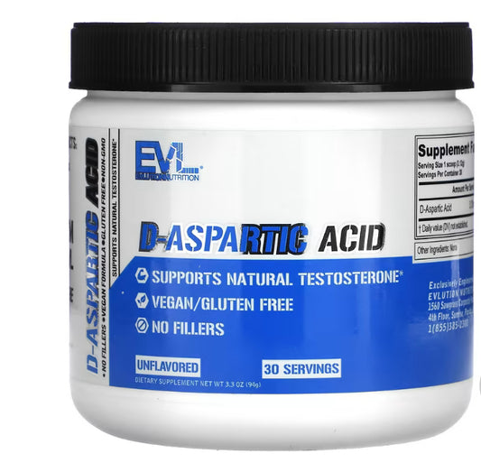 EVLution Nutrition
D-Aspartic Acid, Unflavored, 3.3 oz (94 g)