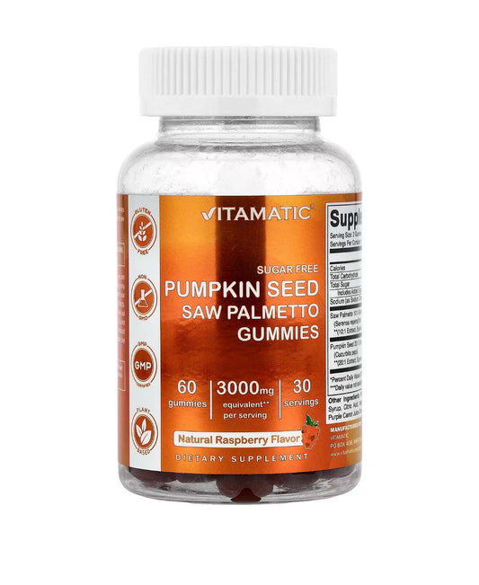 Vitamatic Saw Palmetto + Pumpkin Seed Extract, Natural Raspberry, 60 Gummies