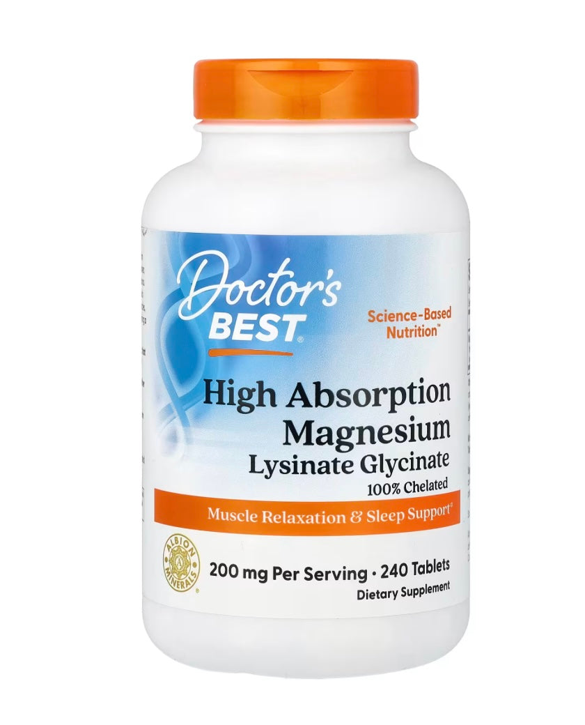 Doctor's Best High Absorption Magnesium Lysinate Glycinate, Chelated, Albion® TRAACS®, 240 Tablets (100 mg Per tablet)