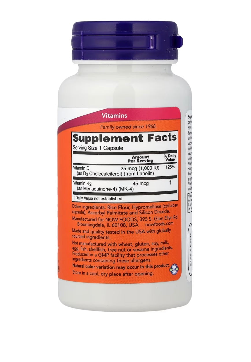 NOW Foods Vitamin D3 & K2, 120 Capsules