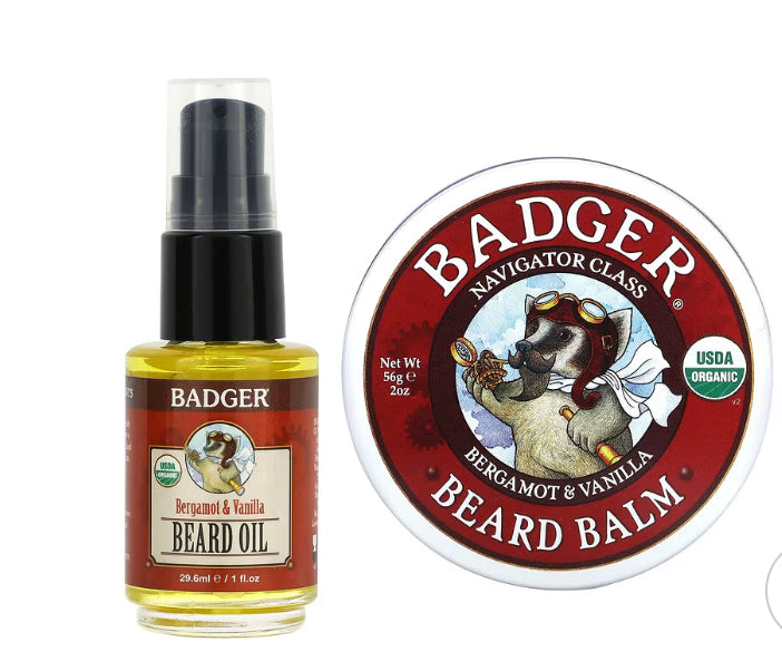 Badger Beard Grooming Kit, Bergamot & Vanilla, 2 Piece Kit
