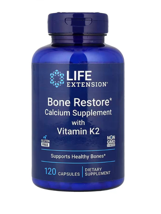 Life Extension
Bone Restore, Calcium Supplement with Vitamin K2, 120 Capsules