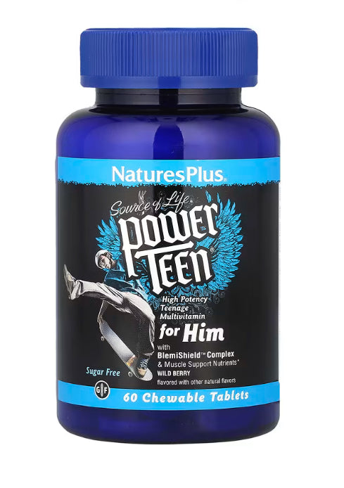 NaturesPlus
Source of Life, Power Teen® for Him, Sugar Free, Wild Berry, 60 Chewable Tablets